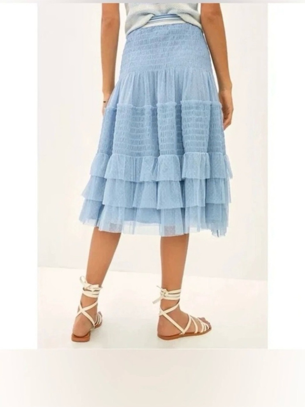 Anthropologie Maeve Tulle Midi Blue Swiss Dot Mesh Skirt Size Medium - Picture 4 of 10